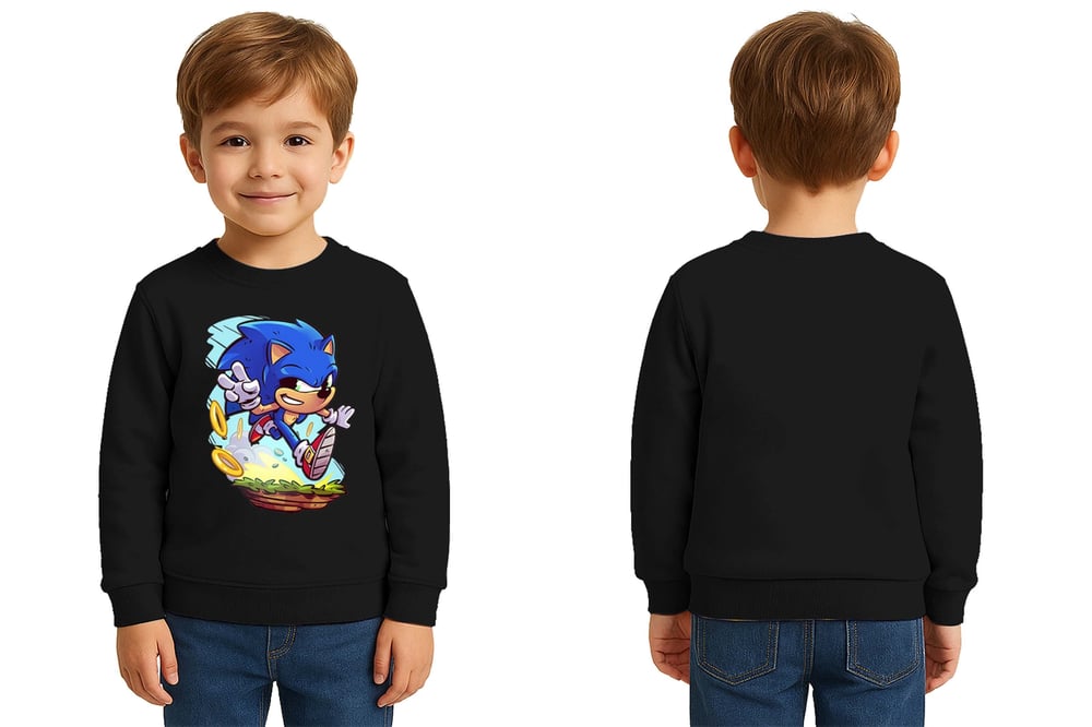 Unisex Sonic Baskılı Çocuk Swaetshirt 3 İplik Şardonlu