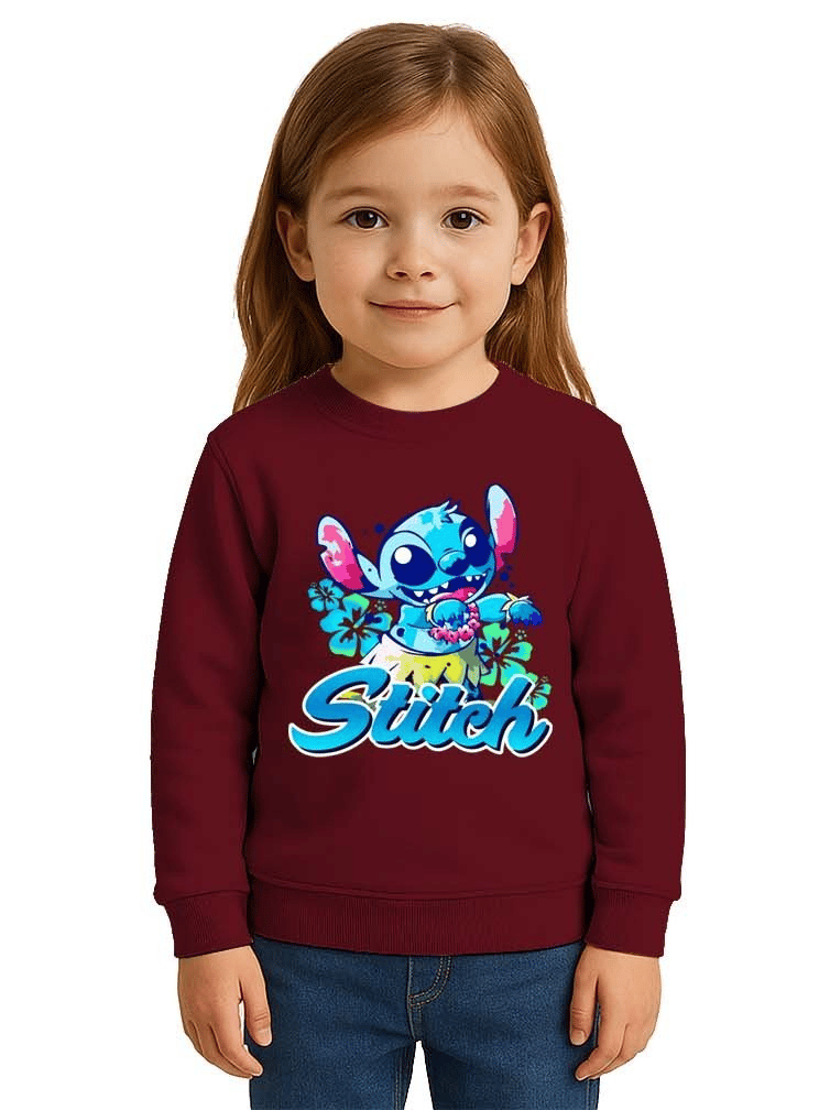 Unisex Stitch Baskılı Çocuk Swaetshirt 3 İplik Şardonlu