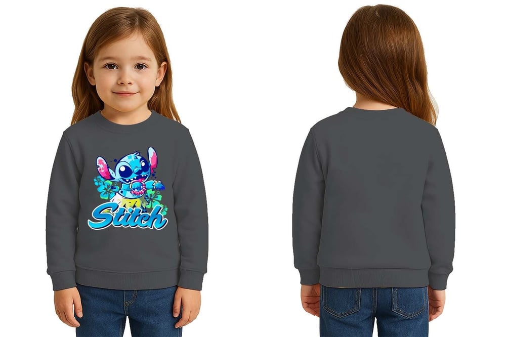 Unisex Stitch Baskılı Çocuk Swaetshirt 3 İplik Şardonlu