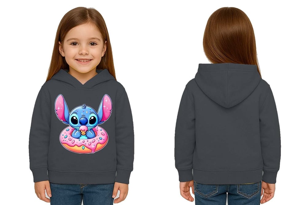 Unisex Stitch Baskılı Çocuk Swaetshirt Baskılı Kapüşonlu 3 İplik Şardonlu