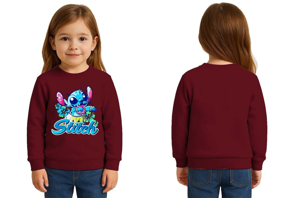 Unisex Stitch Baskılı Çocuk Swaetshirt 3 İplik Şardonlu