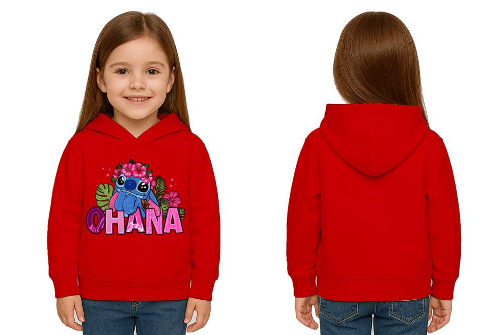 Unisex Stitch Baskılı Çocuk Swaetshirt Baskılı Kapüşonlu 3 İplik Şardonlu