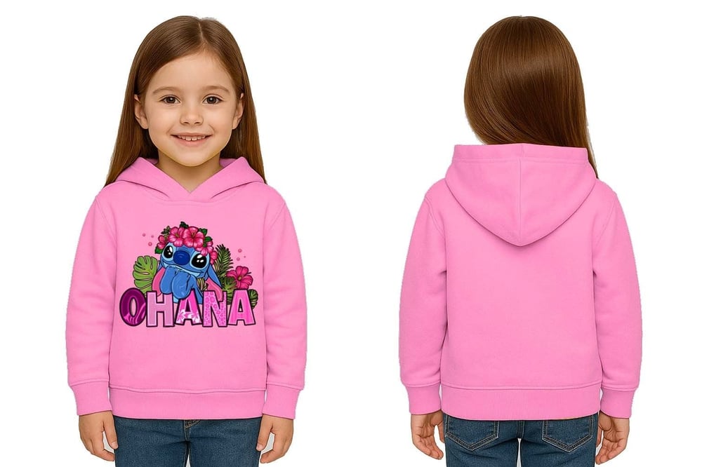 Unisex Stitch Baskılı Çocuk Swaetshirt Baskılı Kapüşonlu 3 İplik Şardonlu