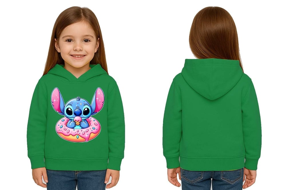 Unisex Stitch Baskılı Çocuk Swaetshirt Baskılı Kapüşonlu 3 İplik Şardonlu