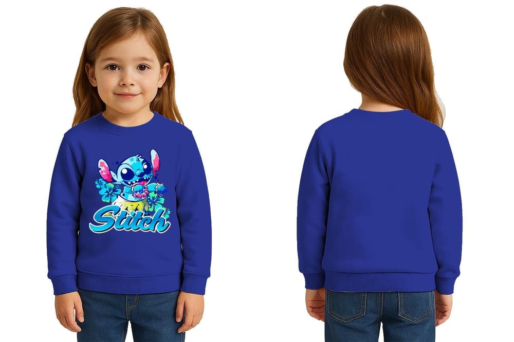 Unisex Stitch Baskılı Çocuk Swaetshirt 3 İplik Şardonlu
