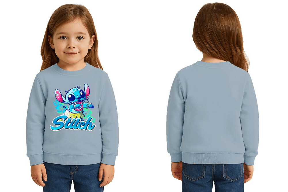 Unisex Stitch Baskılı Çocuk Swaetshirt 3 İplik Şardonlu