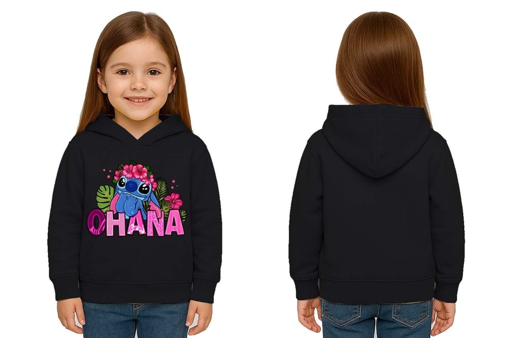 Unisex Stitch Baskılı Çocuk Swaetshirt Baskılı Kapüşonlu 3 İplik Şardonlu