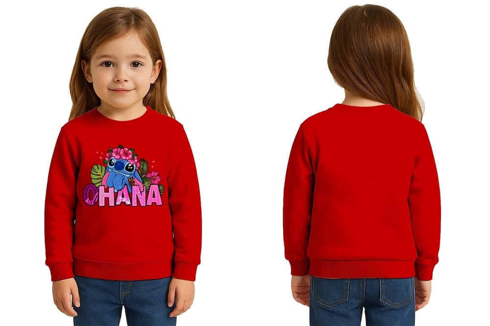 Unisex Stitch Baskılı Çocuk Swaetshirt 3 İplik Şardonlu