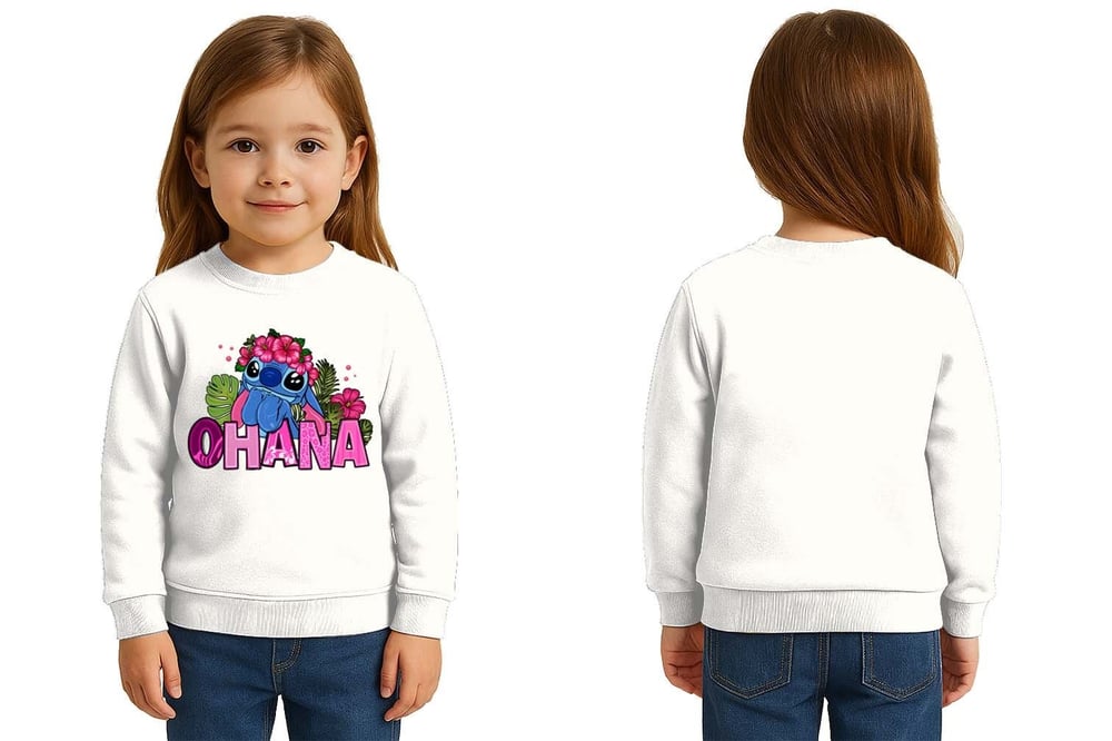 Unisex Stitch Baskılı Çocuk Swaetshirt 3 İplik Şardonlu