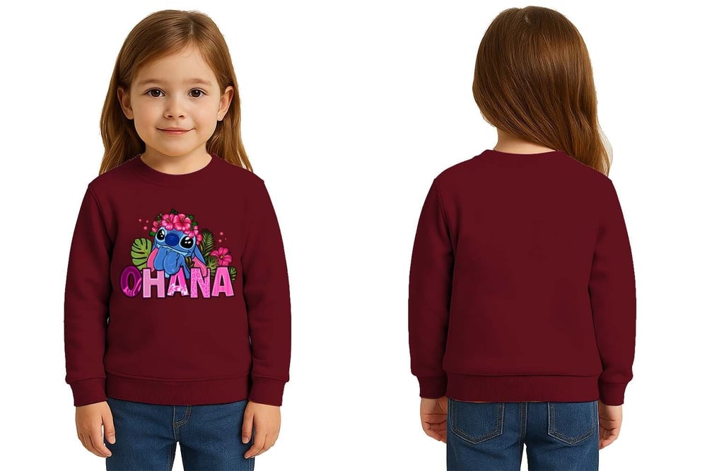Unisex Stitch Baskılı Çocuk Swaetshirt 3 İplik Şardonlu