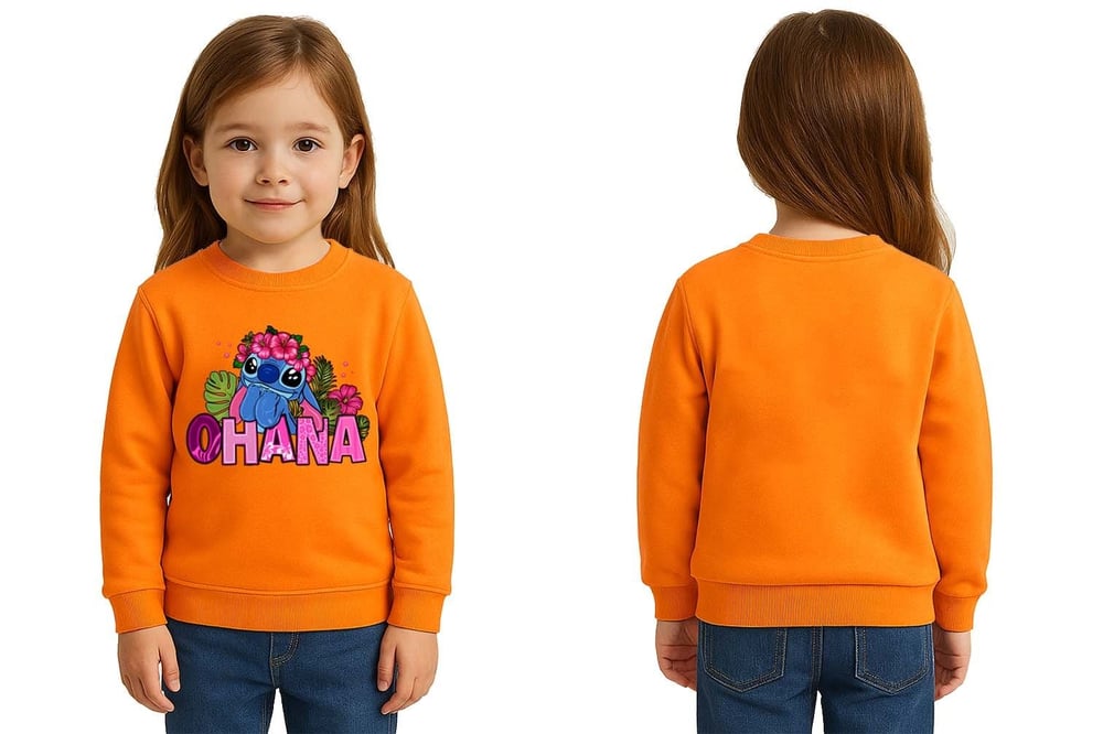 Unisex Stitch Baskılı Çocuk Swaetshirt 3 İplik Şardonlu