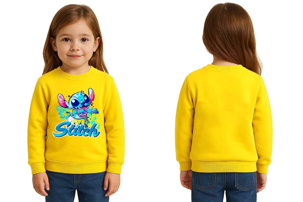 Unisex Stitch Baskılı Çocuk Swaetshirt 3 İplik Şardonlu