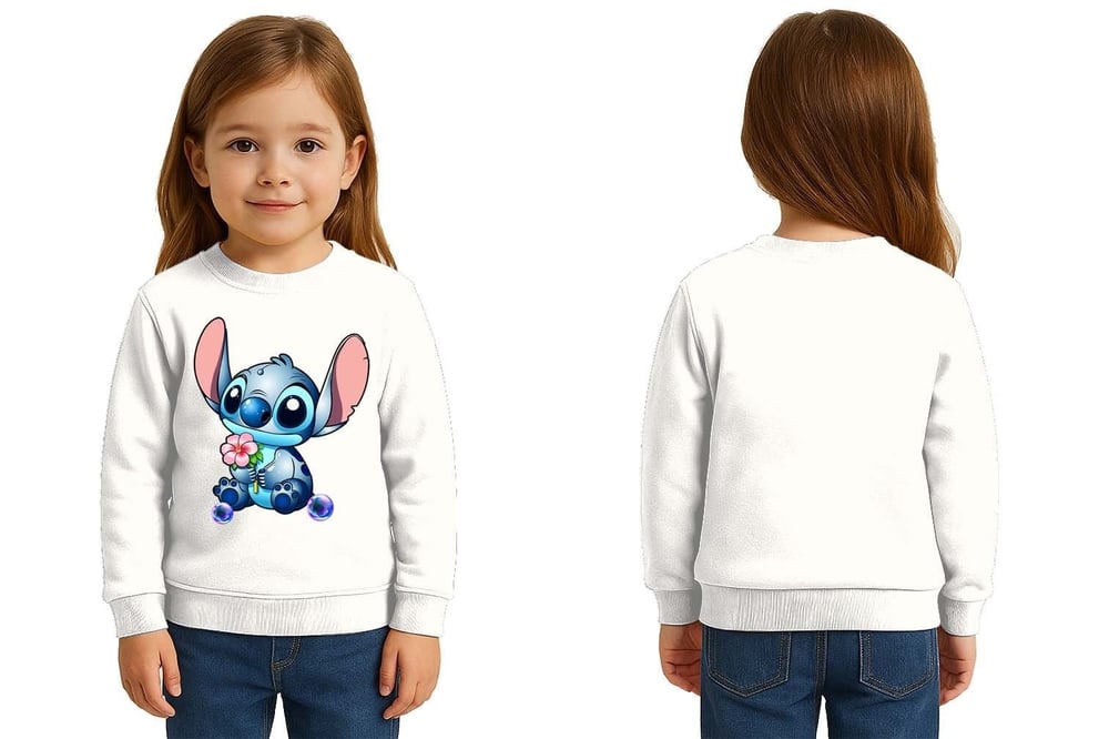 Unisex Stitch Baskılı Çocuk Swaetshirt 3 İplik Şardonlu