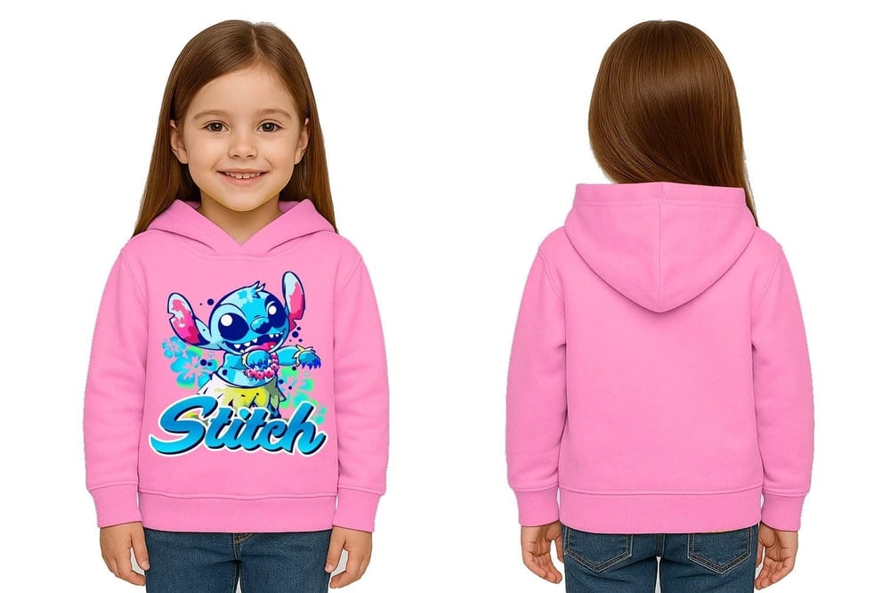 Unisex Stitch Baskılı Çocuk Swaetshirt  Baskılı Kapüşonlu 3 İplik Şardonlu