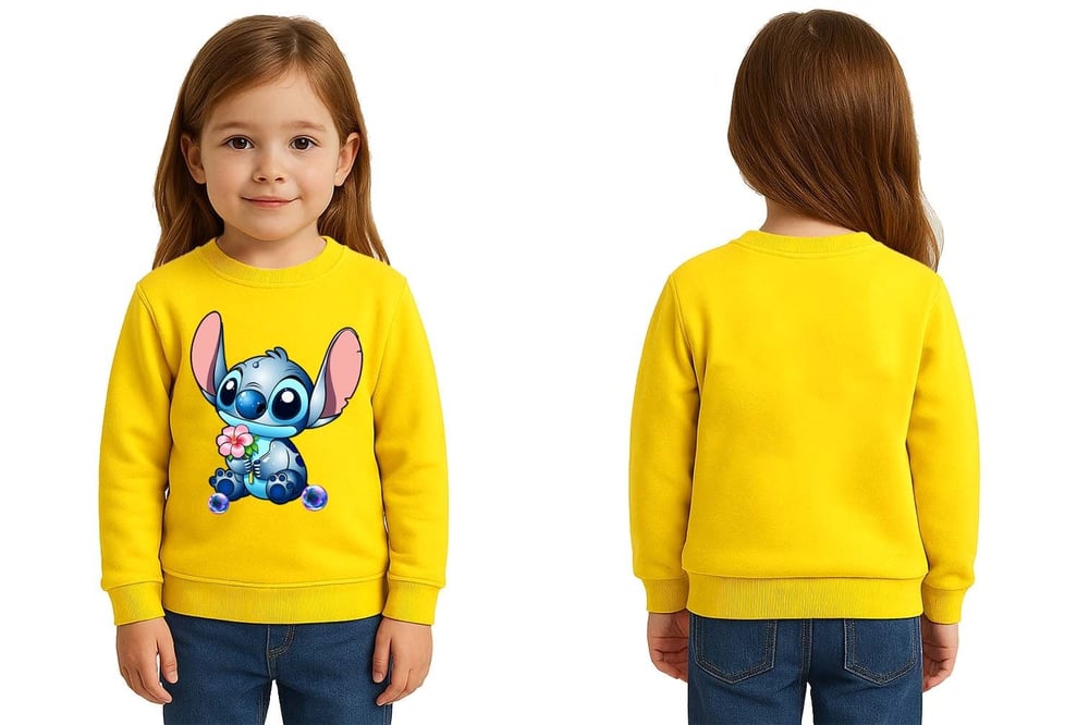 Unisex Stitch Baskılı Çocuk Swaetshirt 3 İplik Şardonlu