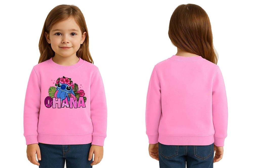 Unisex Stitch Baskılı Çocuk Swaetshirt 3 İplik Şardonlu