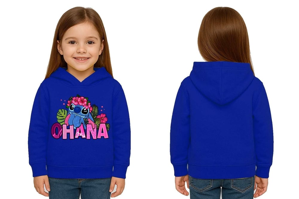 Unisex Stitch Baskılı Çocuk Swaetshirt Baskılı Kapüşonlu 3 İplik Şardonlu