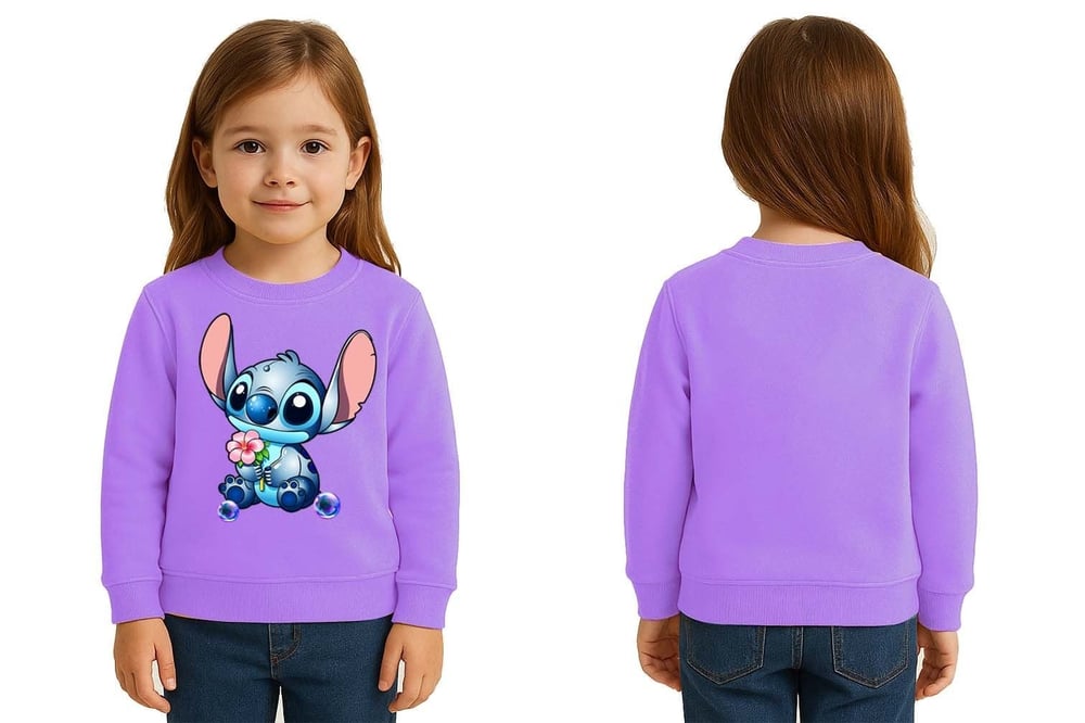 Unisex Stitch Baskılı Çocuk Swaetshirt 3 İplik Şardonlu