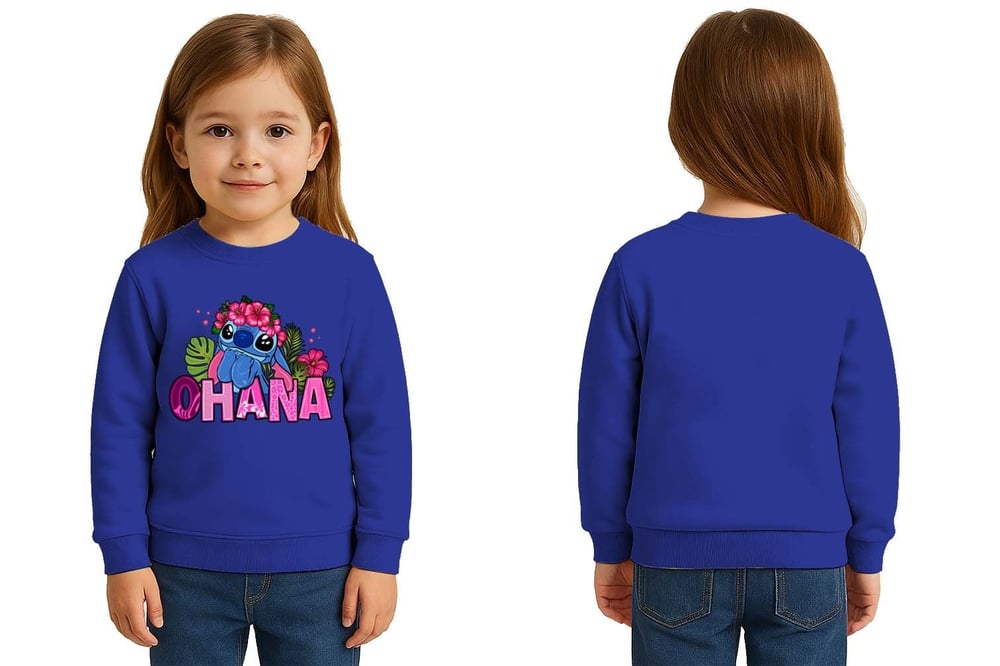 Unisex Stitch Baskılı Çocuk Swaetshirt 3 İplik Şardonlu