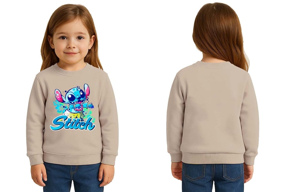 Unisex Stitch Baskılı Çocuk Swaetshirt 3 İplik Şardonlu
