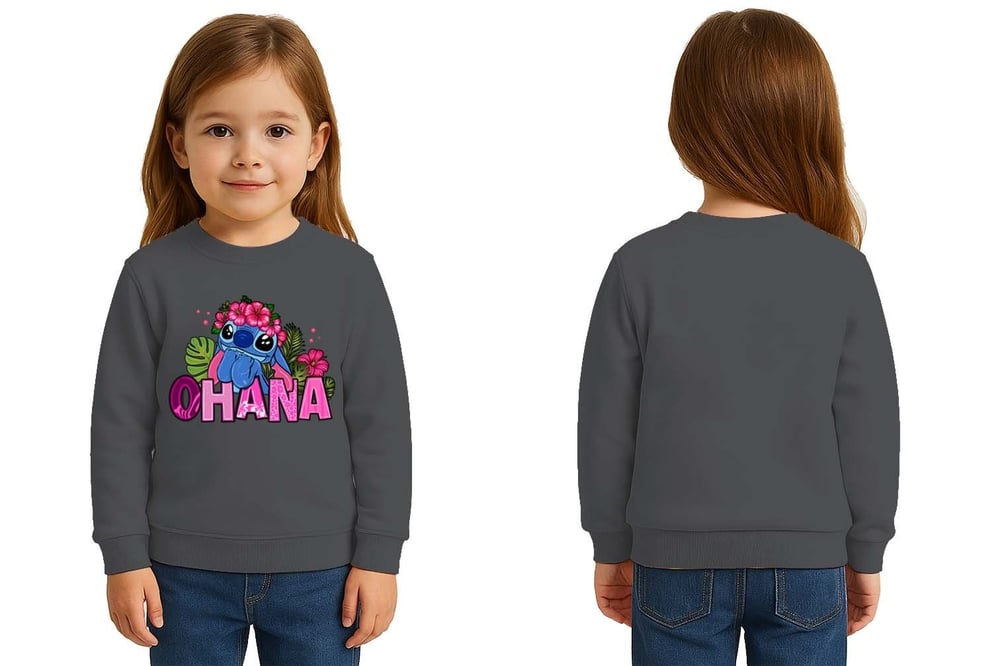 Unisex Stitch Baskılı Çocuk Swaetshirt 3 İplik Şardonlu