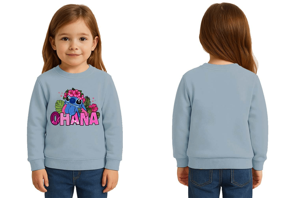 Unisex Stitch Baskılı Çocuk Swaetshirt 3 İplik Şardonlu