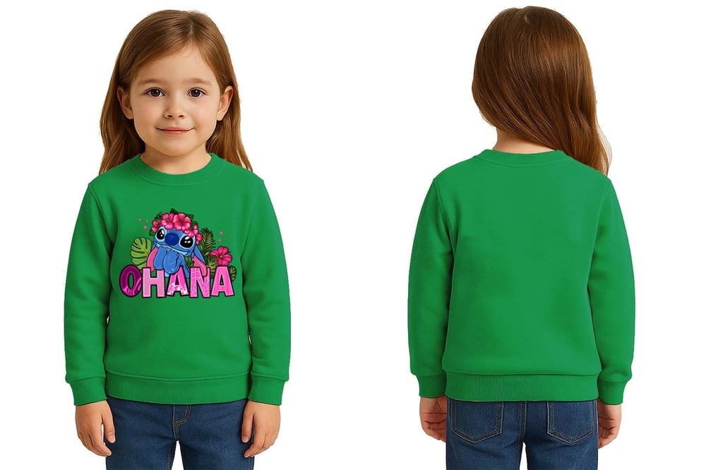 Unisex Stitch Baskılı Çocuk Swaetshirt 3 İplik Şardonlu