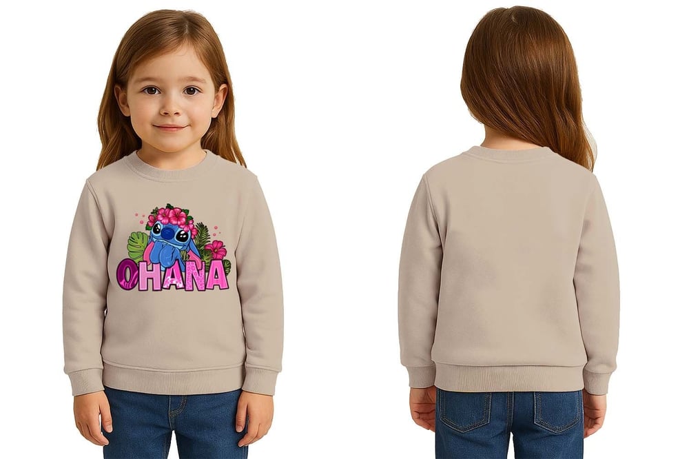 Unisex Stitch Baskılı Çocuk Swaetshirt 3 İplik Şardonlu