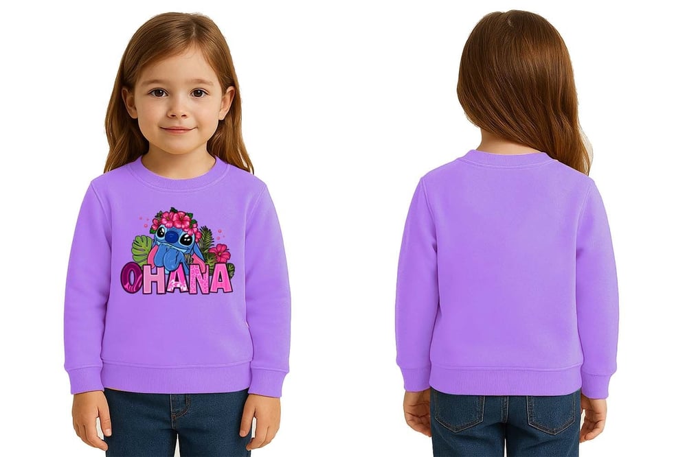 Unisex Stitch Baskılı Çocuk Swaetshirt 3 İplik Şardonlu