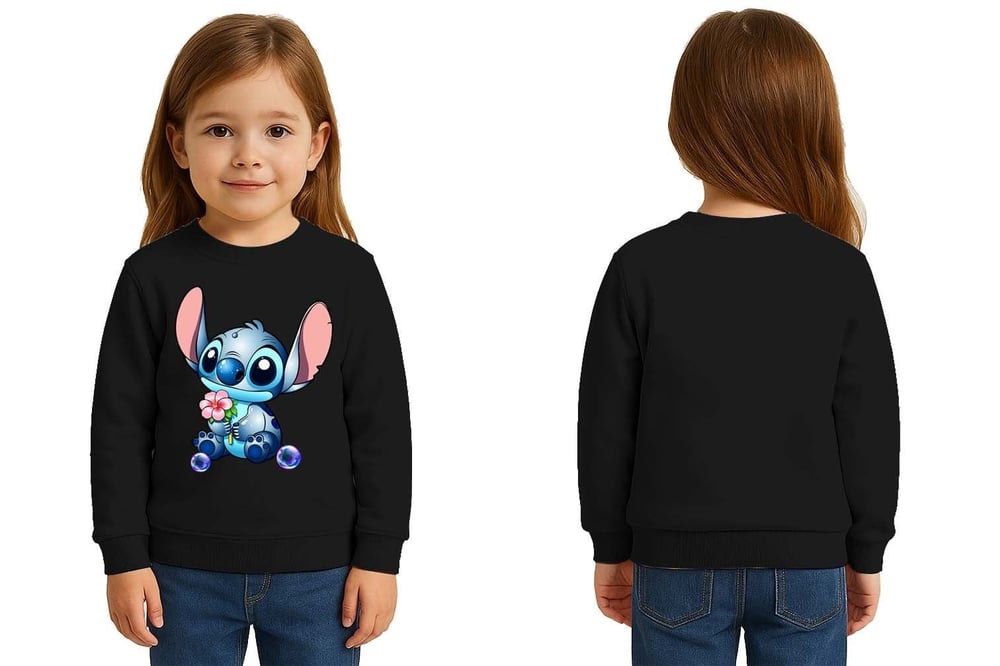 Unisex Stitch Baskılı Çocuk Swaetshirt 3 İplik Şardonlu