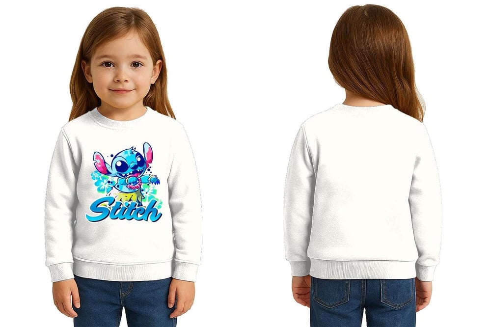 Unisex Stitch Baskılı Çocuk Swaetshirt 3 İplik Şardonlu