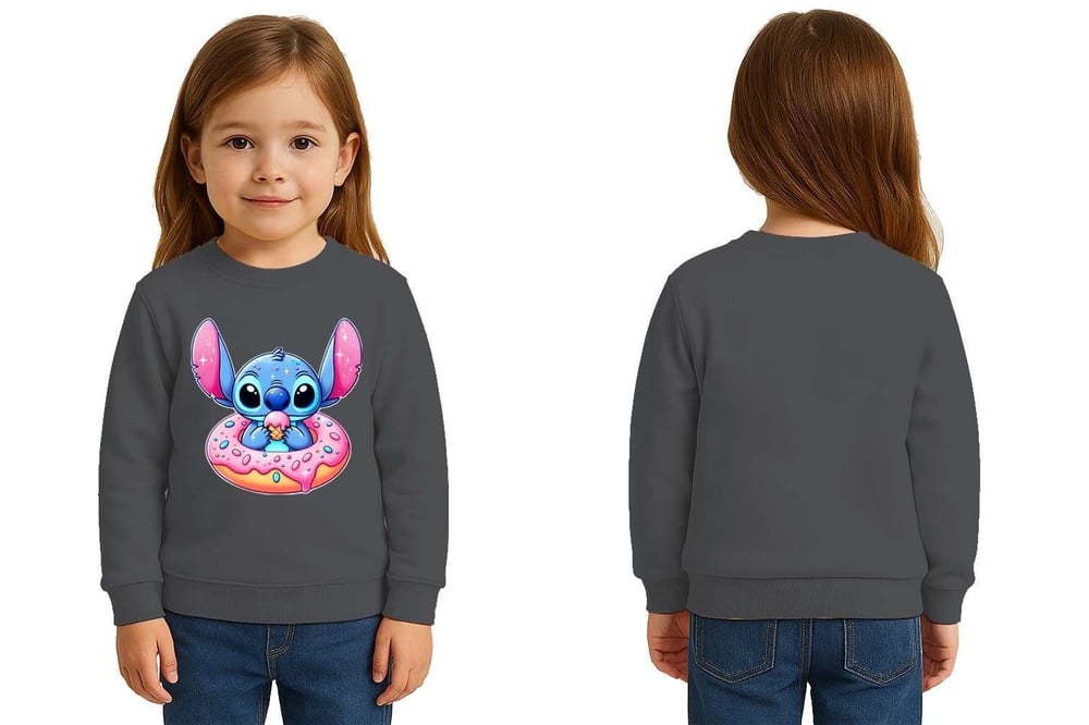 Unisex Stitch Baskılı Çocuk Swaetshirt 3 İplik Şardonlu