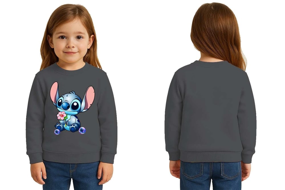 Unisex Stitch Baskılı Çocuk Swaetshirt 3 İplik Şardonlu