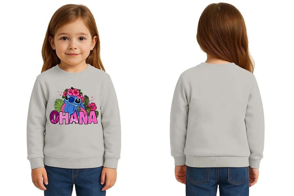 Unisex Stitch Baskılı Çocuk Swaetshirt 3 İplik Şardonlu