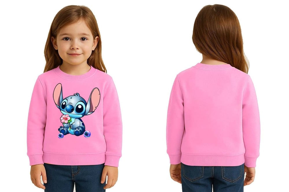 Unisex Stitch Baskılı Çocuk Swaetshirt 3 İplik Şardonlu