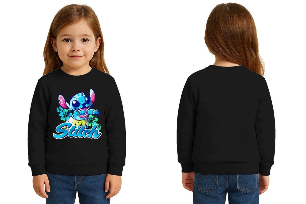 Unisex Stitch Baskılı Çocuk Swaetshirt 3 İplik Şardonlu