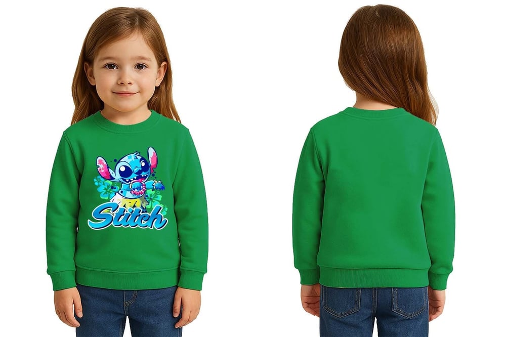 Unisex Stitch Baskılı Çocuk Swaetshirt 3 İplik Şardonlu