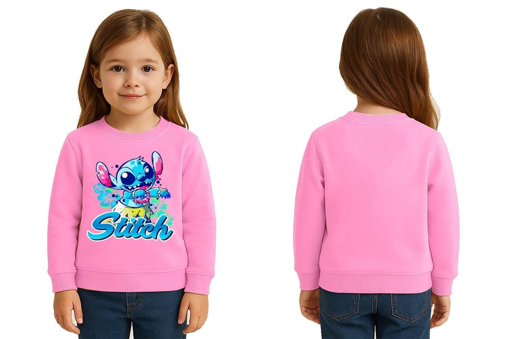 Unisex Stitch Baskılı Çocuk Swaetshirt 3 İplik Şardonlu