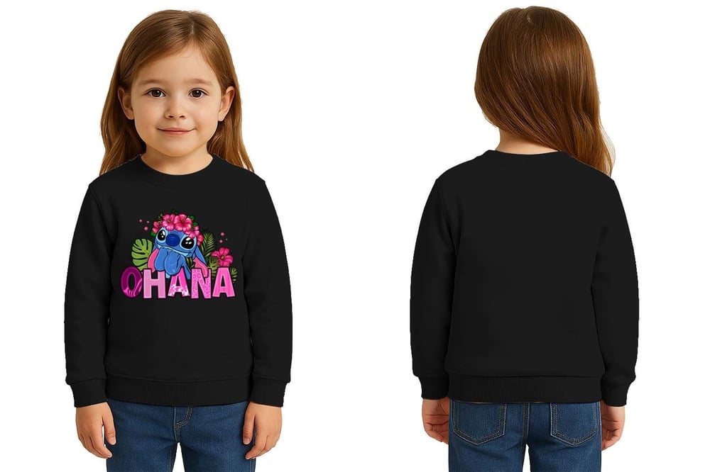 Unisex Stitch Baskılı Çocuk Swaetshirt 3 İplik Şardonlu