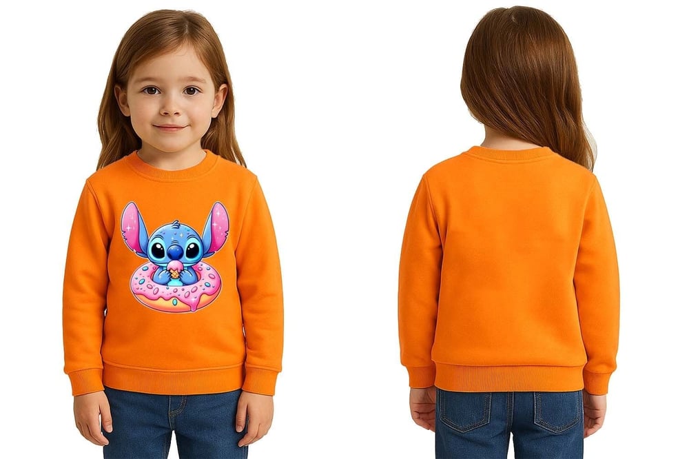 Unisex Stitch Baskılı Çocuk Swaetshirt 3 İplik Şardonlu