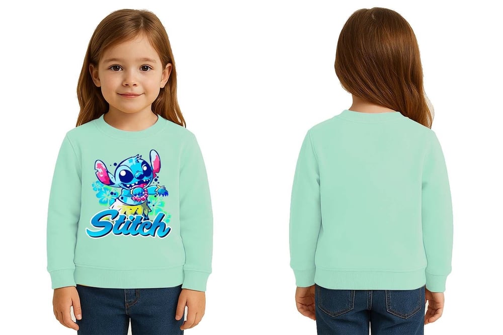 Unisex Stitch Baskılı Çocuk Swaetshirt 3 İplik Şardonlu