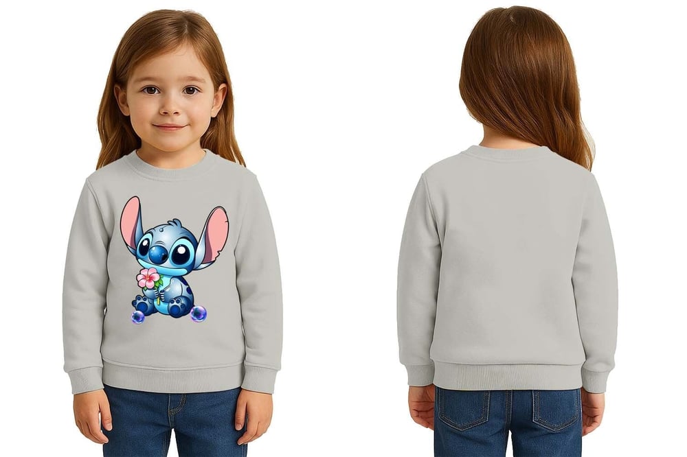 Unisex Stitch Baskılı Çocuk Swaetshirt 3 İplik Şardonlu