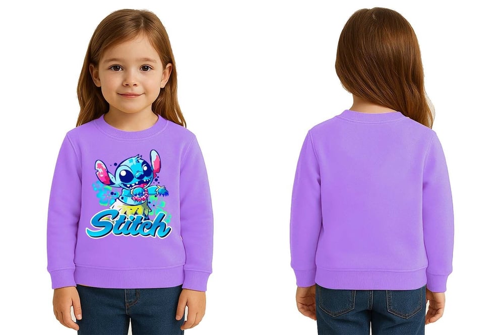 Unisex Stitch Baskılı Çocuk Swaetshirt 3 İplik Şardonlu