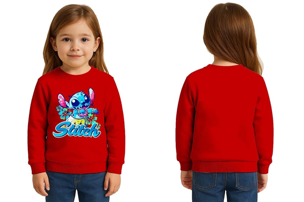 Unisex Stitch Baskılı Çocuk Swaetshirt 3 İplik Şardonlu