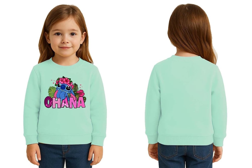 Unisex Stitch Baskılı Çocuk Swaetshirt 3 İplik Şardonlu