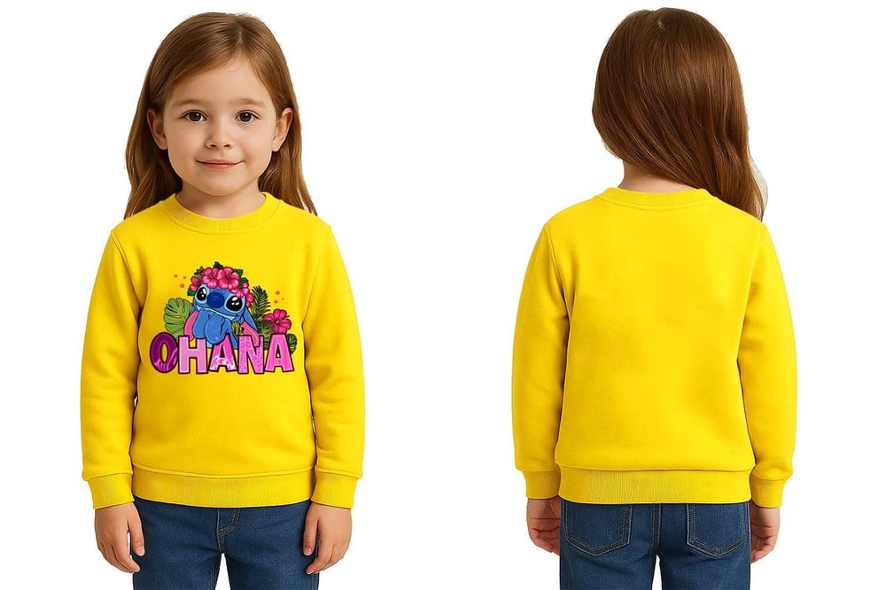 Unisex Stitch Baskılı Çocuk Swaetshirt 3 İplik Şardonlu