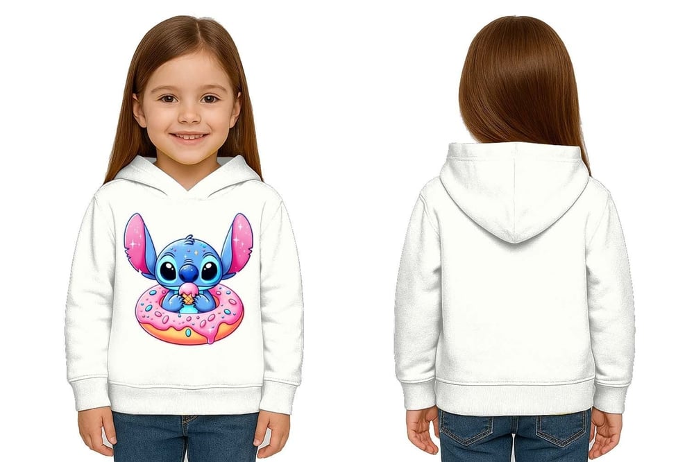 Unisex Stitch Baskılı Çocuk Swaetshirt Baskılı Kapüşonlu 3 İplik Şardonlu