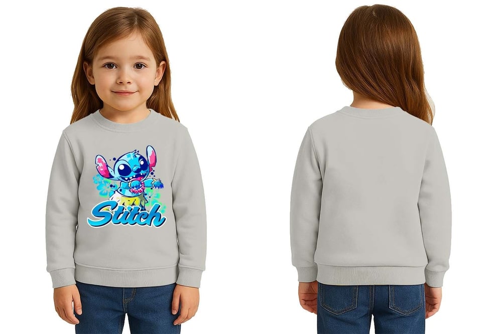Unisex Stitch Baskılı Çocuk Swaetshirt 3 İplik Şardonlu
