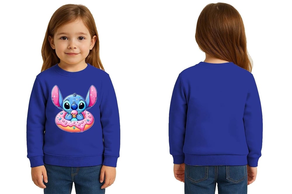Unisex Stitch Baskılı Çocuk Swaetshirt 3 İplik Şardonlu