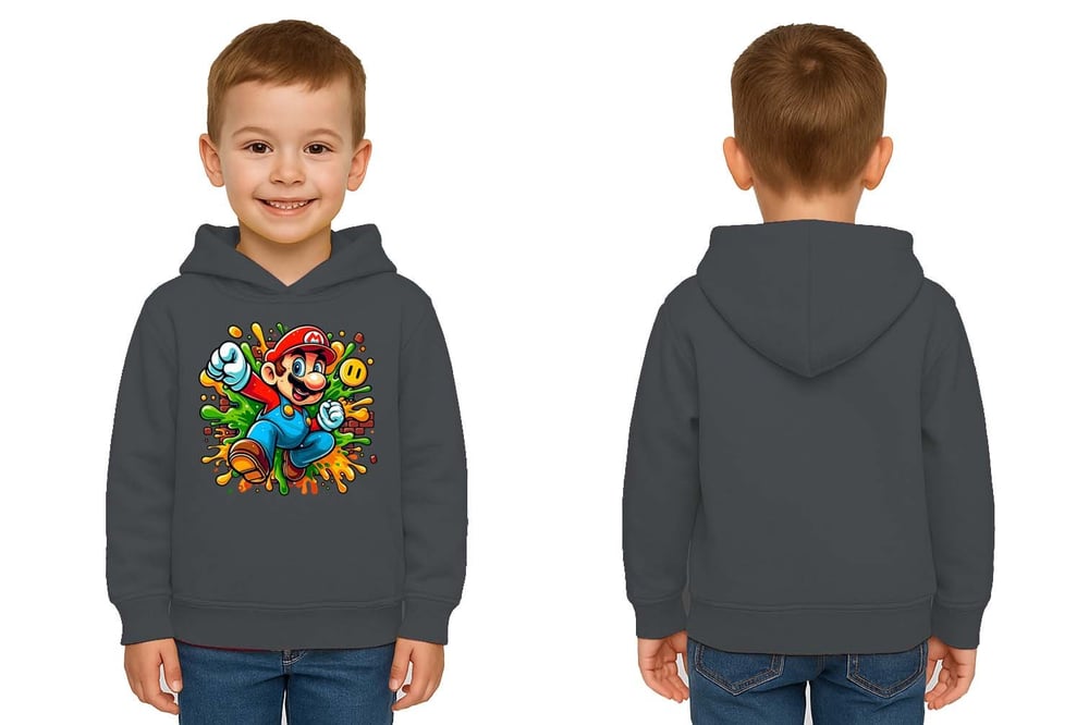 Unisex Super Marıo Baskılı Çocuk Swaetshirt Kapşonlu 3 İplik Şardonlu
